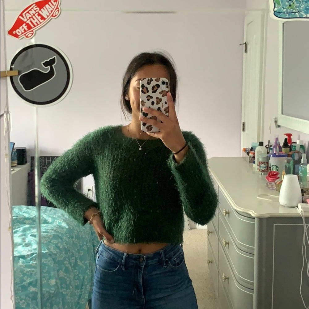 dark green fuzzy sweater